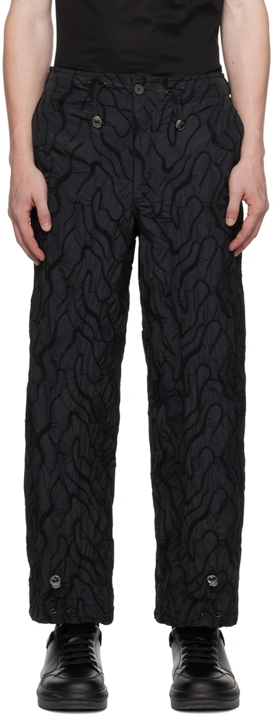 Shop Emporio Armani Black Embroidered Trousers In Nero