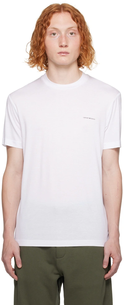 Shop Emporio Armani White Printed T-shirt In Bianco Ottico