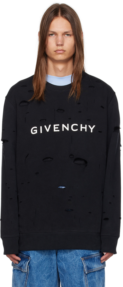 Shop Givenchy Black Distressed Sweatshirt In 011-faded Black