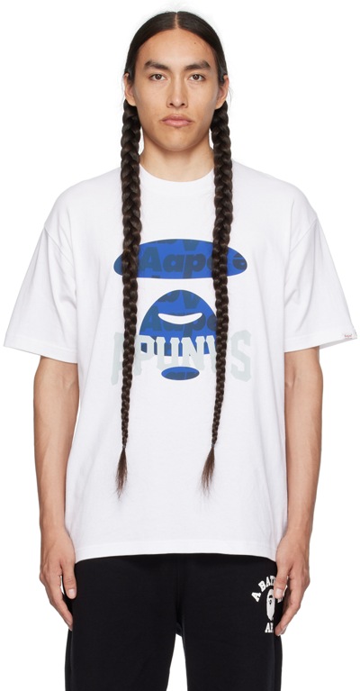 Shop Aape By A Bathing Ape White Moonface Graphic T-shirt In Whx