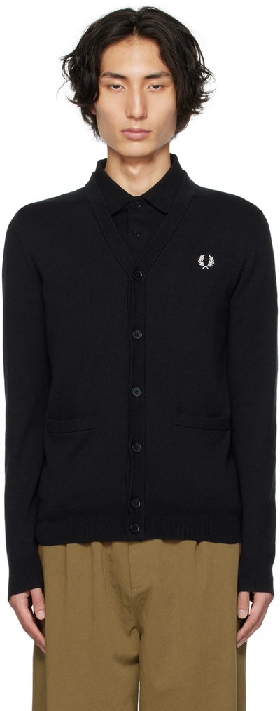 Shop Fred Perry Black Embroidered Cardigan