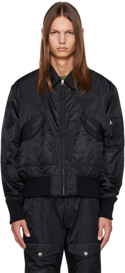 Shop Moschino Black Insulated Bomber Jacket In A0555 Black