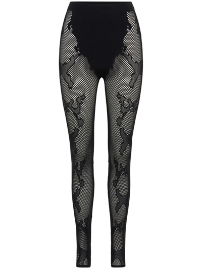 Shop Dion Lee Snake-motif Lace Leggings In Black