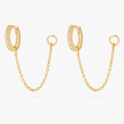 Studs Mini Pave Chain Huggie In Gold/clear