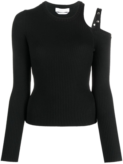 Shop Blumarine Eyelet-embellished Ribbed Sweatshirt In Black