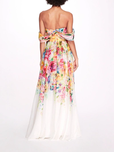 Shop Marchesa Center Knot Chiffon Gown In Ivory Multi