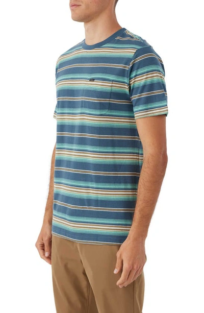 Shop O'neill Smasher Stripe Cotton Pocket T-shirt In Storm Blue