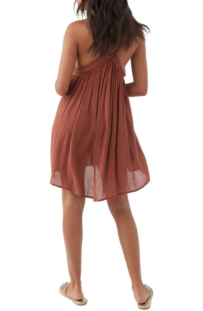Shop O'neill Saltwater Solids Avery Crinkle Cotton Cover-up Dress In Rustic Brown