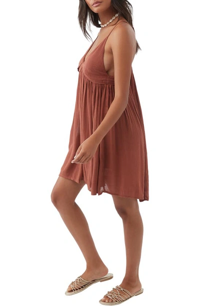 Shop O'neill Saltwater Solids Avery Crinkle Cotton Cover-up Dress In Rustic Brown
