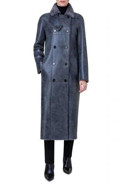 Shop Akris Punto Double Breasted Genuine Shearling Coat In 881 Slate