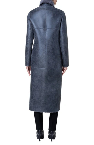 Shop Akris Punto Double Breasted Genuine Shearling Coat In 881 Slate