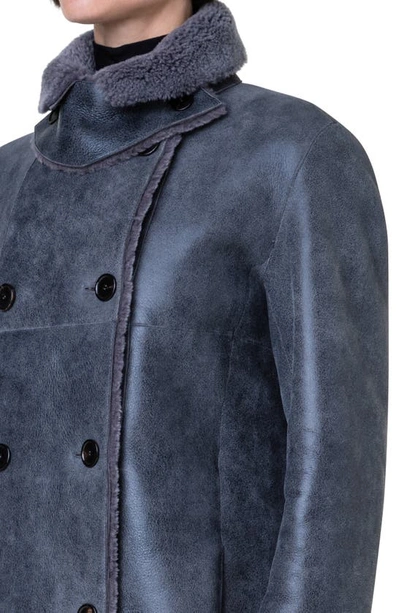Shop Akris Punto Double Breasted Genuine Shearling Coat In 881 Slate