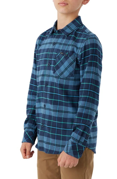 Shop O'neill Kids' Redmond Plaid Stretch Flannel Button-up Shirt In Storm Blue