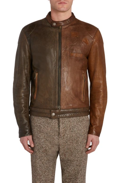Shop Golden Goose Journey Leather Biker Jacket In Brown/ Dark Brown
