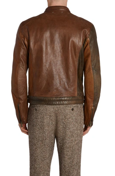 Shop Golden Goose Journey Leather Biker Jacket In Brown/ Dark Brown