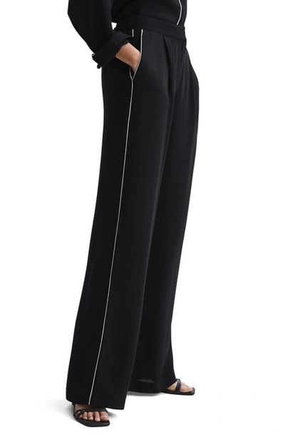 Shop Reiss Gina High Waist Wide Leg Pants In Black/ Ivory