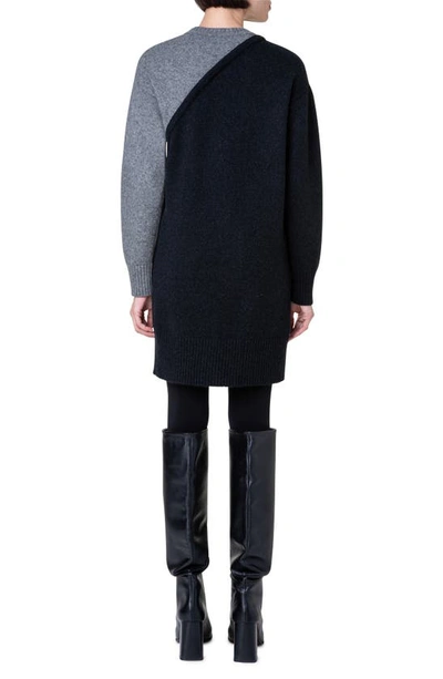 Shop Akris Punto Colorblock Long Sleeve Virgin Wool Blend Sweater Dress In 985 Black Slate