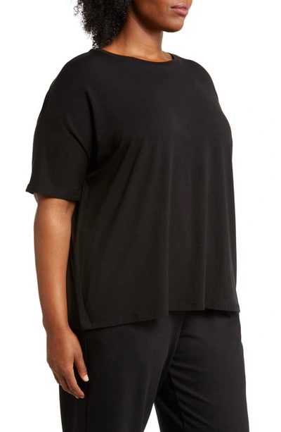 Shop Eileen Fisher Crewneck Boxy T-shirt In Black