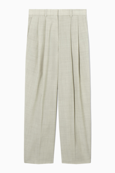 Cos Relaxed Tailored Wool Wide-leg Trousers In Beige In Beige