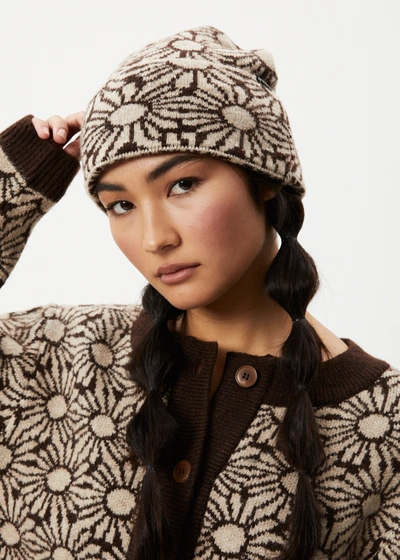 Shop Afends Floral Knit Beanie In Brown
