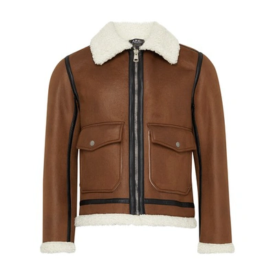 Shop Apc Tommy Leather Jacket In Icy_brown
