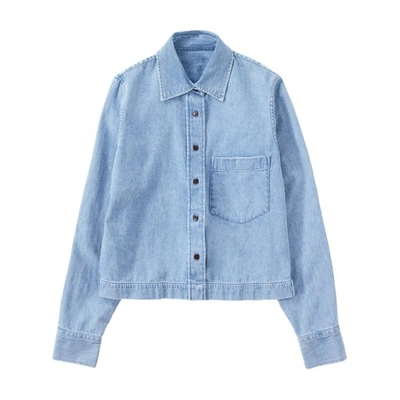 Shop Closed Cropped Shirt In Mid_blue