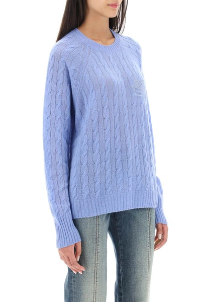 Shop Etro Cashmere Sweater With Pegasus Embroidery In Blue