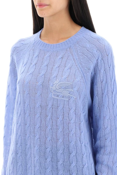 Shop Etro Cashmere Sweater With Pegasus Embroidery In Blue