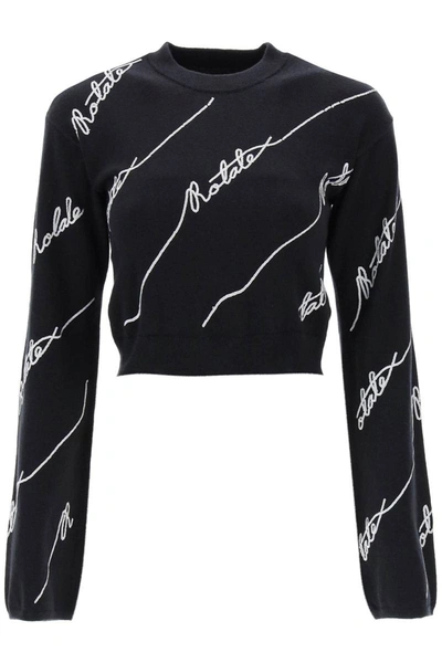 Shop Rotate Birger Christensen Rotate Sequined Logo Cropped Sweater In Black