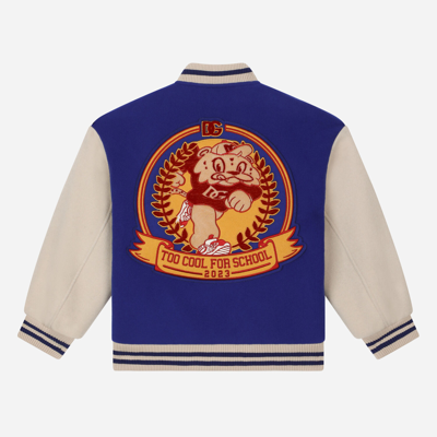Shop Dolce & Gabbana Baize Bomber Jacket With Dg Mascot Patch In Multicolor