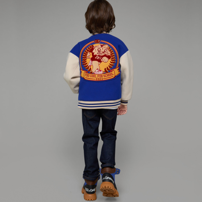 Shop Dolce & Gabbana Baize Bomber Jacket With Dg Mascot Patch In Multicolor