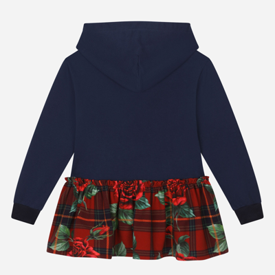 Shop Dolce & Gabbana Long-sleeved Dress With Hood And Gathered Skirt In Multicolor