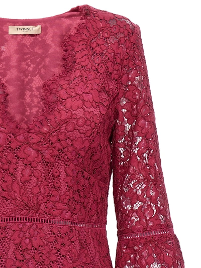 Shop Twinset Lace Midi Dress Dresses Fuchsia