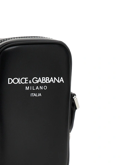 Shop Dolce & Gabbana Logo Print Shoulder Strap Crossbody Bags Black