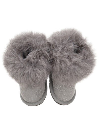 Monnalisa Crust Leather Boots With Rhinestone Bows In Grey