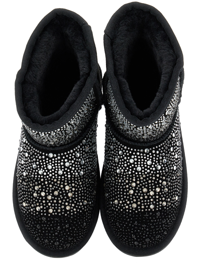 Monnalisa Crust Leather Boot With Rhinestones In Black