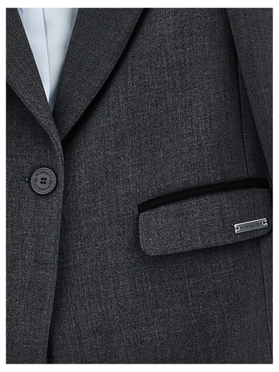 Monnalisa Coupled Jacket With Black Edging In Anthracite Grey + Black