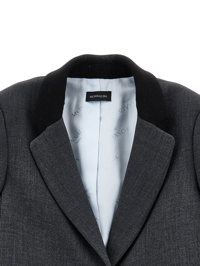 Monnalisa Coupled Jacket With Black Edging In Anthracite Grey + Black