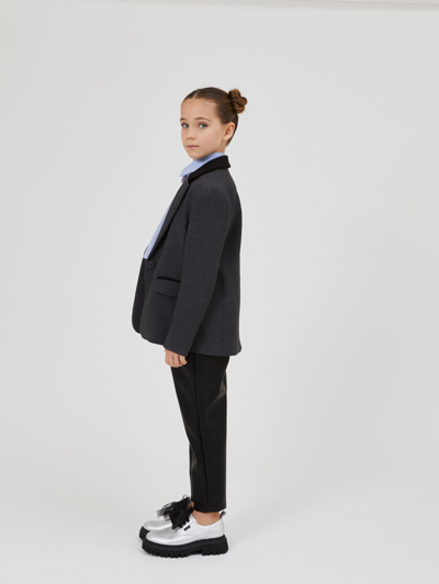 Monnalisa Coupled Jacket With Black Edging In Anthracite Grey + Black