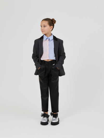 Monnalisa Coupled Jacket With Black Edging In Anthracite Grey + Black