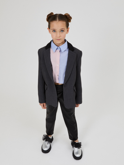 Monnalisa Coupled Jacket With Black Edging In Anthracite Grey + Black