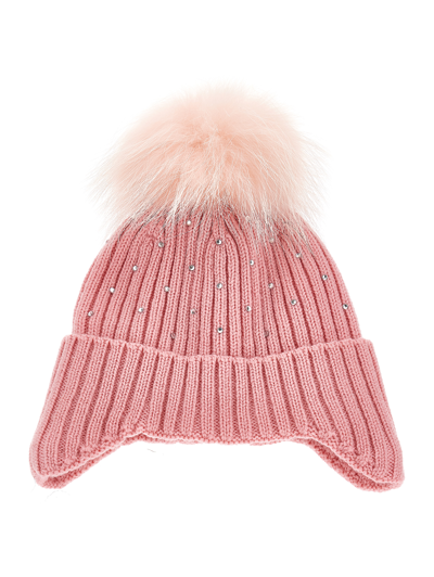 Shop Monnalisa Rhinestone Hat In Dusty Pink Rose