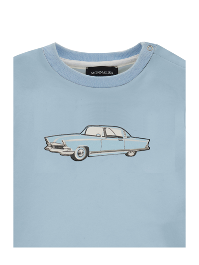 Monnalisa Cotton Sweatshirt With Vintage Car In Light Blue