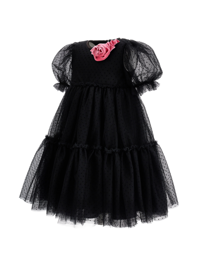 Shop Monnalisa Tulle Dress With Velvet Details In Black