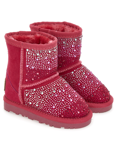 Monnalisa Crust Leather Boot With Rhinestones In Azalea