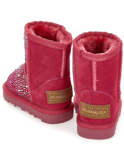 Monnalisa Crust Leather Boot With Rhinestones In Azalea