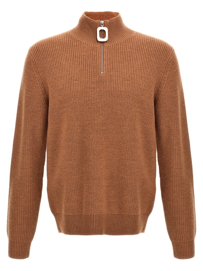 Shop Jw Anderson Half Zip Maxi Puller Sweater Sweater, Cardigans In Beige