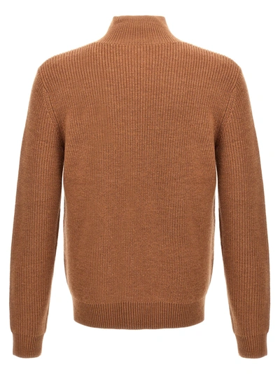 Shop Jw Anderson Half Zip Maxi Puller Sweater Sweater, Cardigans In Beige