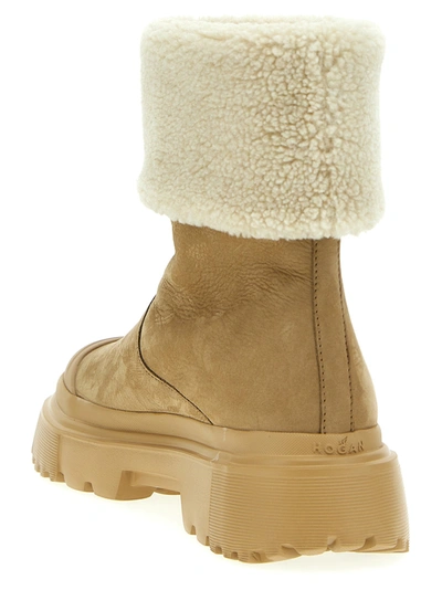 Shop Hogan Sheepskin Detail Ankle Boots Boots, Ankle Boots In Beige