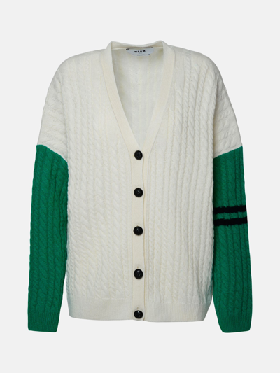 Shop Msgm Ivory Cashmere Blend Cardigan In White